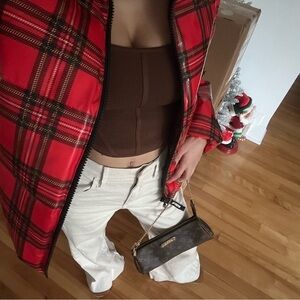 Juicy Couture Red Plaid Jacket with Yellow Flower